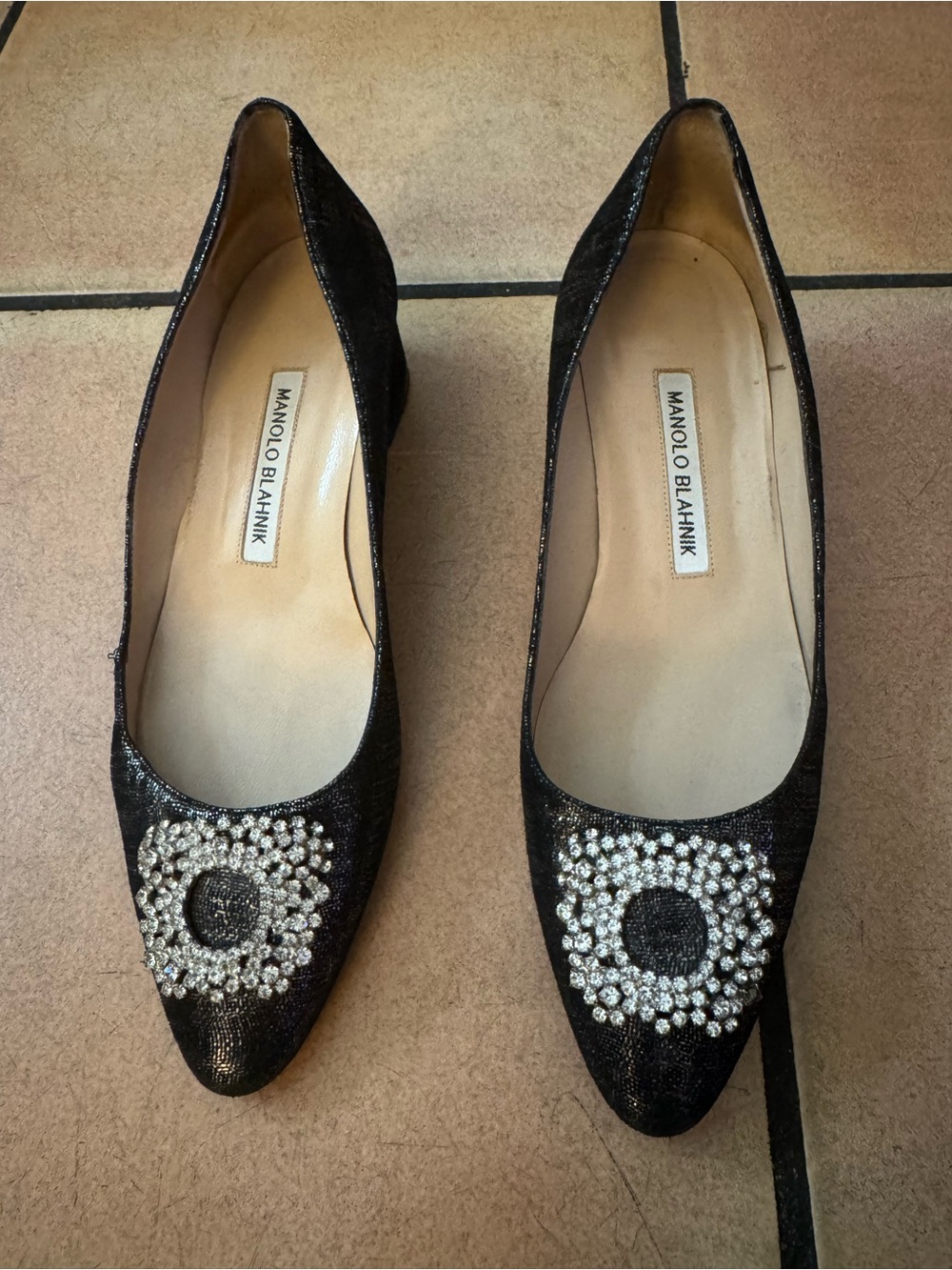 Manolo Blahnik Black Crystal-Embellished Shoes
